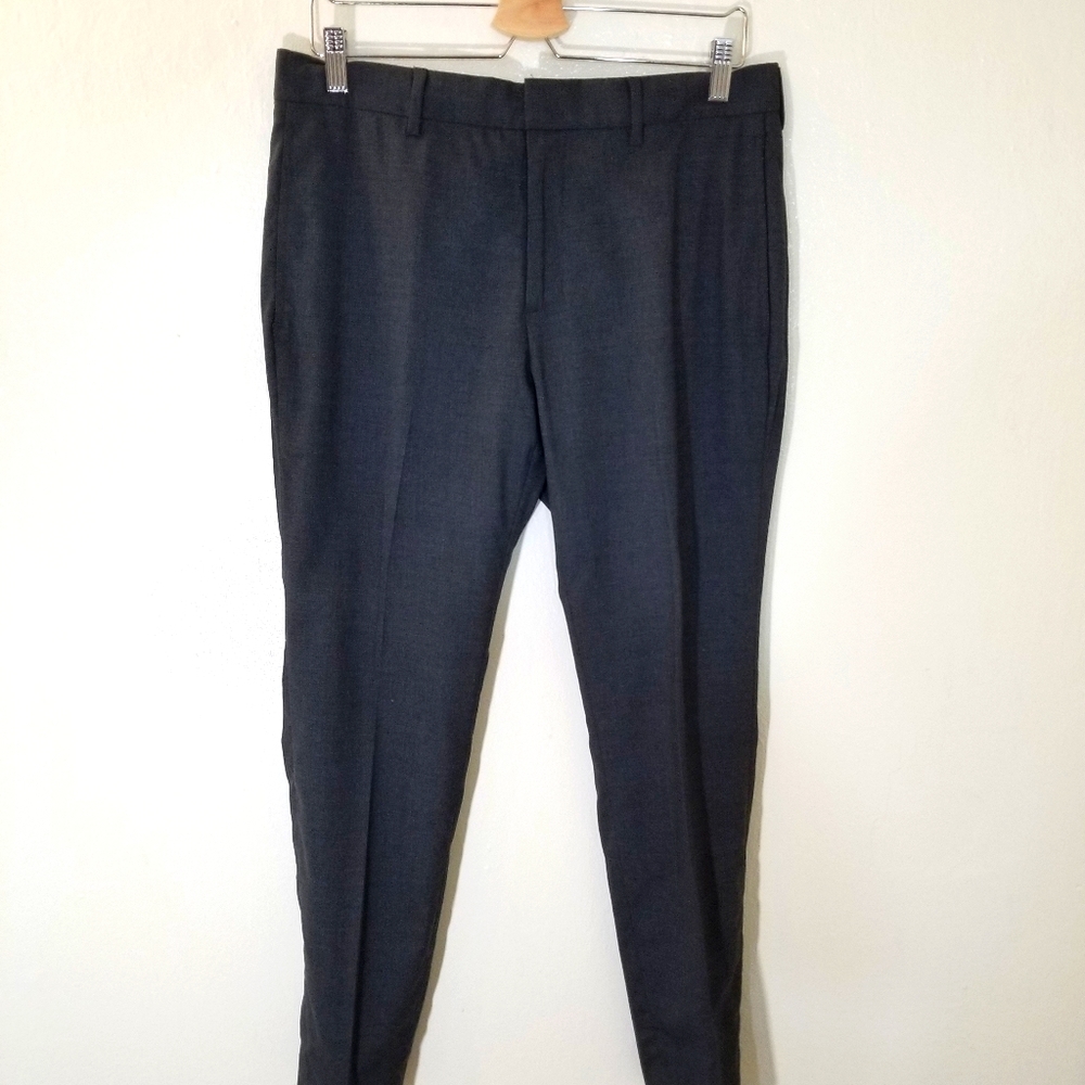 DKNY Mens Dark Gray Tapered Wool Dress Pants 32